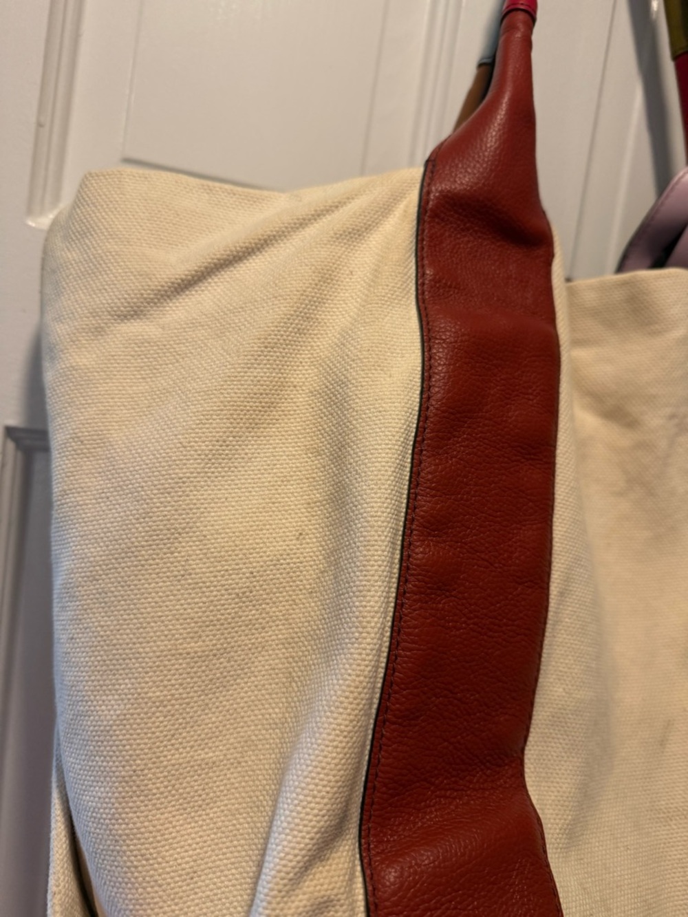 See By Chloe Laetzia Cream Canvas Tote with Red & Brown Leather Accents - Picture 6 of 9